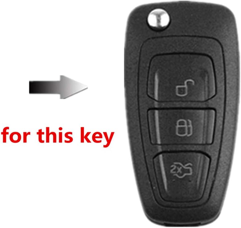 Happyit ABS Carbon Fiber Shell+Silicone Car Key Cover Case Keychain for Ford Focus Mondeo Edge Fiesta Kuga Mondeo MK4 Fusion Escort Ecosport (C carbon fiber + red) - Image 3