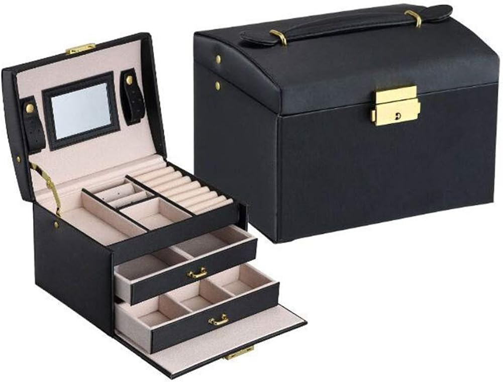 Yehapp Jewellery Box,3 Layers Storage Box with Mirror and Lock, PU