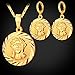 Women's Jewelry Set of 18K Gold Plated Jeusus Christ Medal Pendant Necklace Earrings
