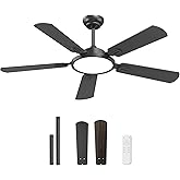 onffo 52-inch Low Profile Ceiling Fan with Light & Remote, Modern Black Ceiling Fan, Ultra Quiet Reversible DC Motor, Energy Efficient, Timer, Indoor/Outdoor Use for Living Room, Patio