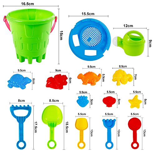 Acekid Mini Beach Toys Set, 15pcs Sand Toys Kit with Sand Castle Bucket, Spade, Rake and Molds, Summer Play Set for Toddler and Kids - Thumbnail 2