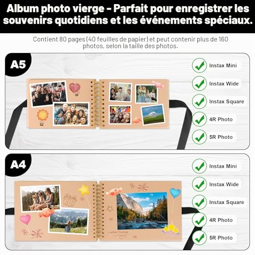A4 Scrapbook Photo Album with 80 Black Pages | DIY Scrapbook Keepsake Notebook with Ribbon for Photos of Baby Valentine's Day Birthday Travel Graduation