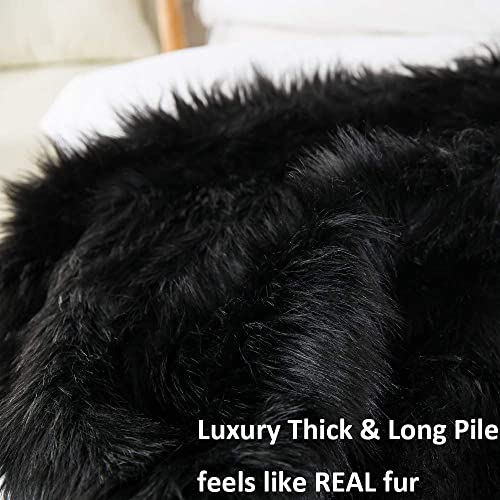 HORIMOTE HOME Luxury Plush Faux Fur Throw Blanket, Long Pile Black