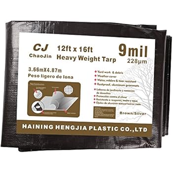 ChaoJin Camping Tarps Waterproof 9-mil Thick Heavy Duty Tarp Grommets Shelter for Boat Tent Yard 12'x16' Brown/Silver