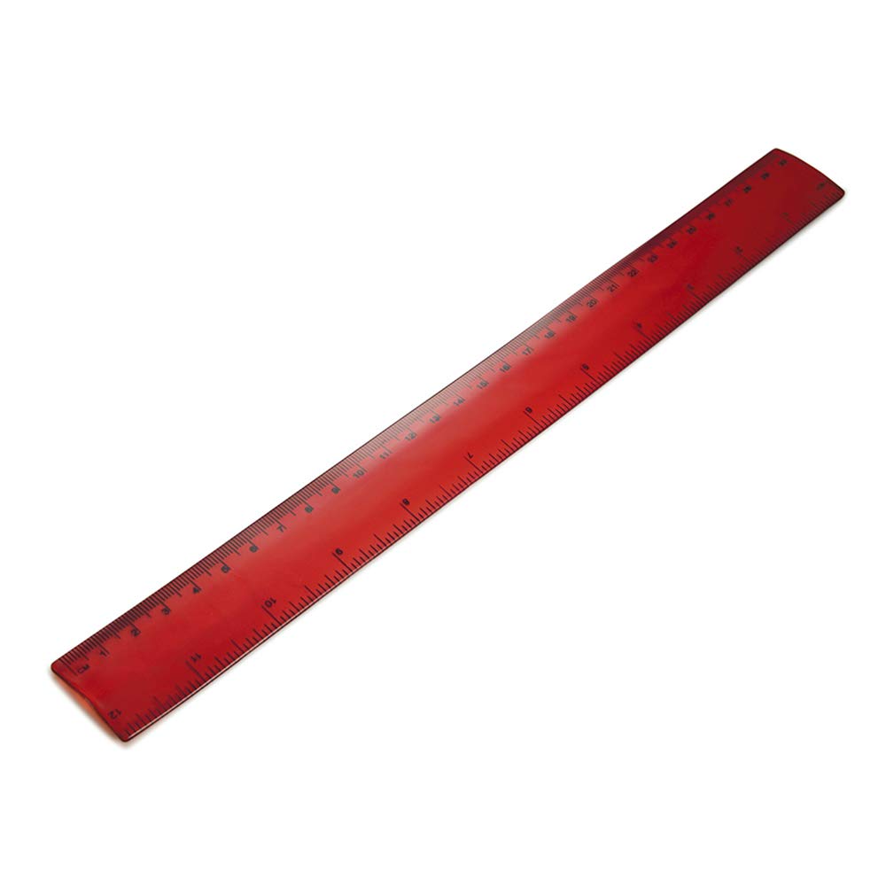 eBuyGB Flexible Plastic Transparent Red Ruler, 30 cm, Pack of 10
