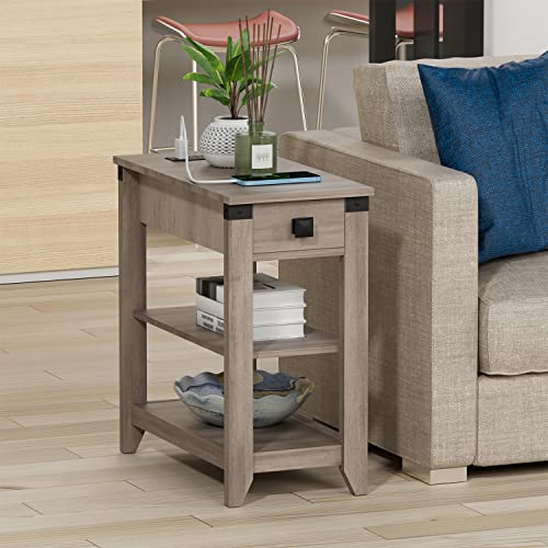 HOSEOKA Narrow End Table with Charging Station Farmhouse End Table with