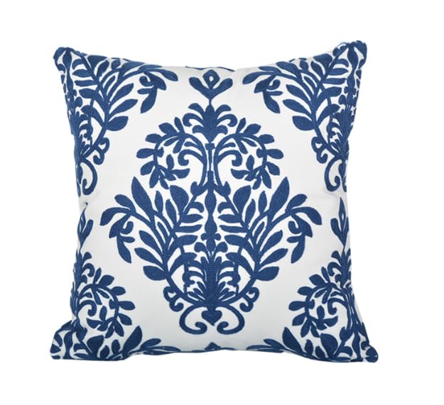 BAOKU 1PCS Blue Classical Embroidered Pillow Covers Decorative Cushion Covers Pillow Cover for Home Bed Room Decor 18X18 Inch 45x45cm