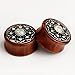 KUBOOZ(1 Pair) Vintage Wood Opal Center Flower Ear Plugs Tunnels Gauges Stretcher Piercings