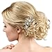 EVER FAITH Jewerly Hair Accessories Clear Crystal Cream Simulated Pearl Flower Leaf Weddding Hair Comb Silver-Tone