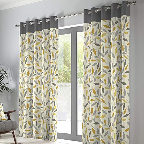 Fusion Beechwood - 100 Pares de Cortinas con Ojales, algodon, Ocre, 168 x 183 cm
