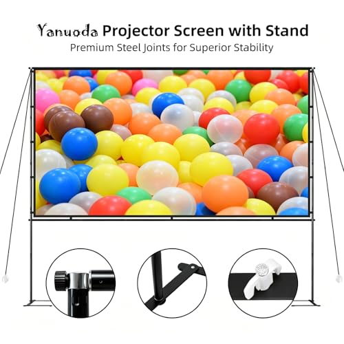 84" Projection Screen with Stable Stand - 4K HD 16:9 Canvas without Folding, 5 Min Quick Assembly, Ultra-Portable for Home Theater, Garden & Camping - Bag Included