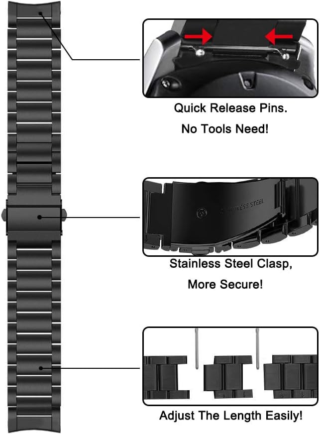 V-MORO Strap Compitable for Gear S3 Frontier /Classic Watch Straps/Galaxy Watch 46mm (2019/)Straps,22mm Black Solid Metal Stainless Steel Replacement Bracelet Strap for Gear S3 /Galaxy Watch 46mm(2019) - Image 5