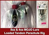 Blue Water Candy - Rock Fish Candy 8 oz & 4 oz Mojo Lure Loaded with 9-Inch Swimbait Shad Bodies Tandem Parachute Rigged & Ready (Black Mojo on Pearl White & Black Shad)