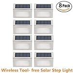 [Pack of 8] HowFine Outdoor Stainless Steel LED Solar Step Light Wireless Super Bright Modern White Lamp for Deck, Staircase, Walkway, Patio, Garden, Yard, Patio