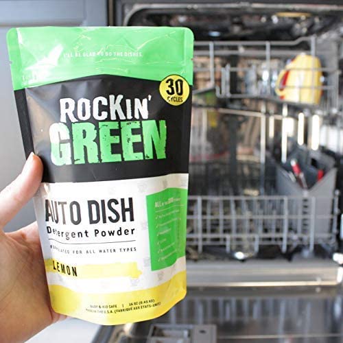 Rockin' Green 16oz (30 Loads) Auto Dish Detergent Powder All Natural Dishwasher Soap Vegan