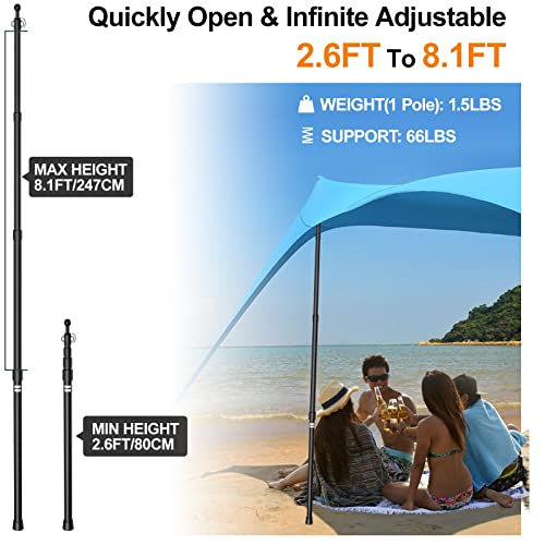 PooLuck Telescoping Tarp Poles 8.1FT Adjustable Aluminum Tent Poles