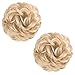 Messy Hair Bun Extensions 2PCS Curly Wavy Messy Synthetic Chignon Hairpiece Scrunchie Scrunchy Updo Hairpiece for Women (Pale Golden Blonde & Bleach Blonde Mixed)