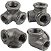 Gimiton 4 Pack 3 Way Pipe Fitting Malleable Iron DN15 1/2 Black Malleable Cast Iron Pipe Tee Fitting Industrial Steel Side Outlet Elbow 3-Way Fitting (DN15 1/2)