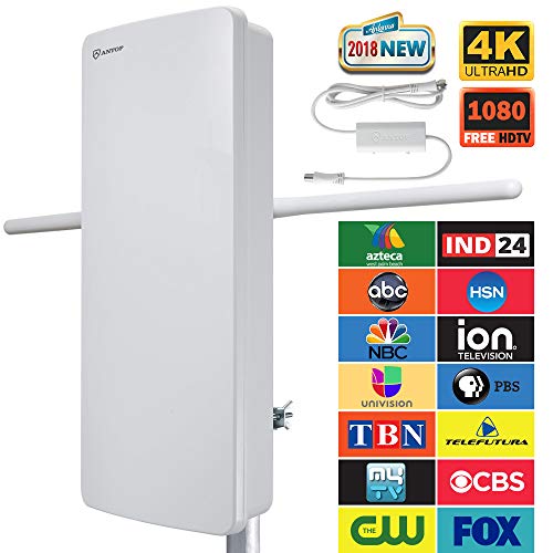 Extremely High Performance - ANTOP Digital Amplified Outdoor/Indoor HDTV Antenna 70 Miles Long Range with Built-in 4G LTE Filter for UHF VHF Band Reception and 39ft Detachable Coaxial Cable
