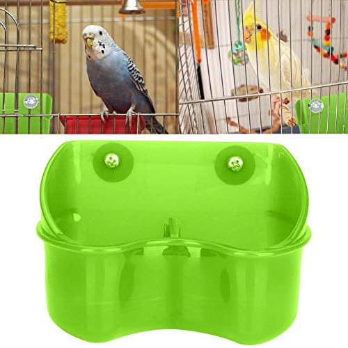 Bird Cage Feeder, Plastic Double Feeding Bowl Dish No-Mess Fixed Food Water Feeder for Parrots Budgie Cockatiel Poultry Pigeon Quail (Green)