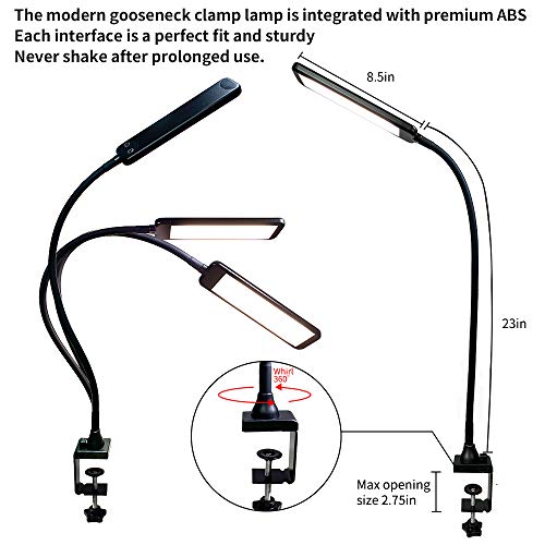 Swing-Arm-Lamp-Touch-Control-2500K-6000K-LED-Desk-Lamp-with-Clamp-5-Brightness-Dimming-Flexible-Gooseneck-Architect-Table-Lamp-Memory-Function-and-Eye-caring-Reading-Light-for-Home-and-Office-Black