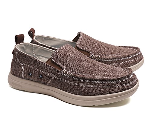 BEFAiR Lightweight Slip On Canvas Shoes Vintage Comfort Casual Loafers Breathable Boat Shoes for Men Brown Size 45 EU(12 D(M) US)