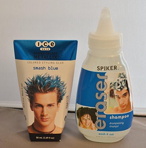 Joico Ice Hair Spiker Colorz Colored Styling Glue Smash Blue 1.69oz & Spiker Eraser Shampoo 8.45oz
