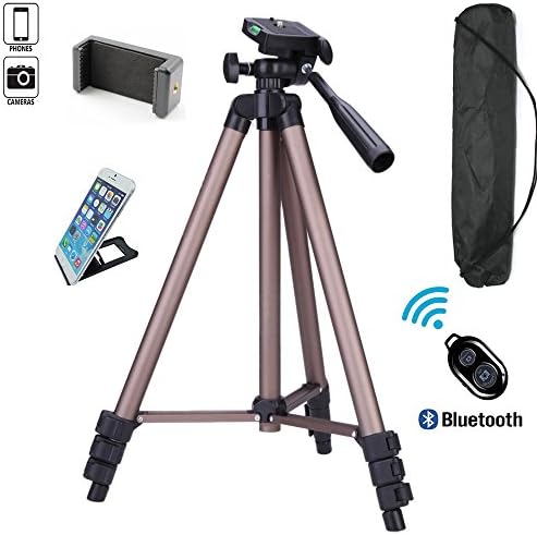 FoAnt Aluminum Professional Lightweight Camera Tripod for iPhone, Cellphone,Gopro Hero,Digital SLR DSLR Video Cameras with Cellphone Holder Clip and Remote Shutter-50"/Champagne