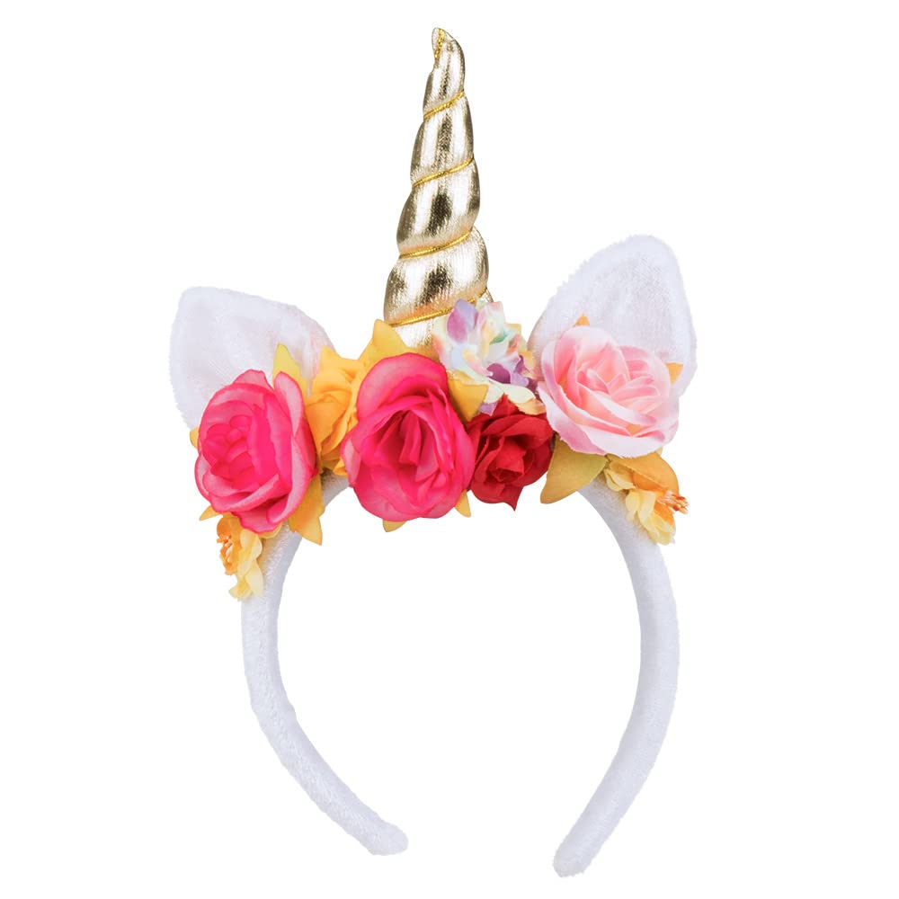 Boland Unicorn Horn on Headband with Ears and Flowers, Unicorn Fancy Dress Accessory, Headwear, Festival, Carnival, Halloween, Adult (One Size)