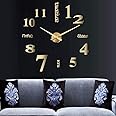 CUGBO DIY Wall Clock Modern Large 3D Wall Clock Mirror Stickers Home Office Decor,Gold