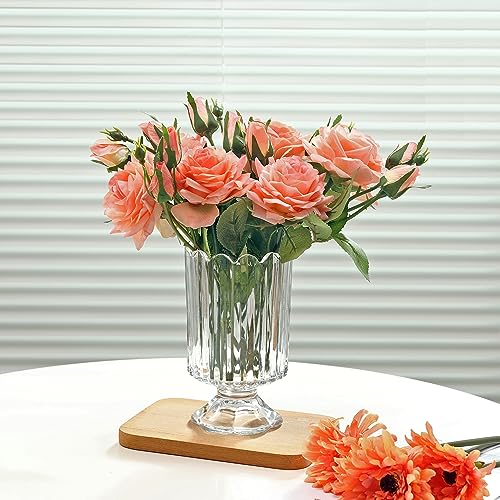 Clear Glass Vase, ViViTOP Embossed Crystal Glass Base Vases, 7\