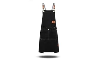 Cross Back Apron with 4 Pockets for Men Women, Durable Canvas for Chef Cooking BBQ, Adjustable Professional Adult Bib Smock f