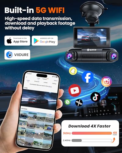 360° Dash Cam Front and Rear,4 Channel 2K Dash Cams for Cars,2K+1080P*3 Car Camera, Built-in Wi-Fi & APP, G-Sensor, 8 IR Lamps Night Vision, 64GB SD Card