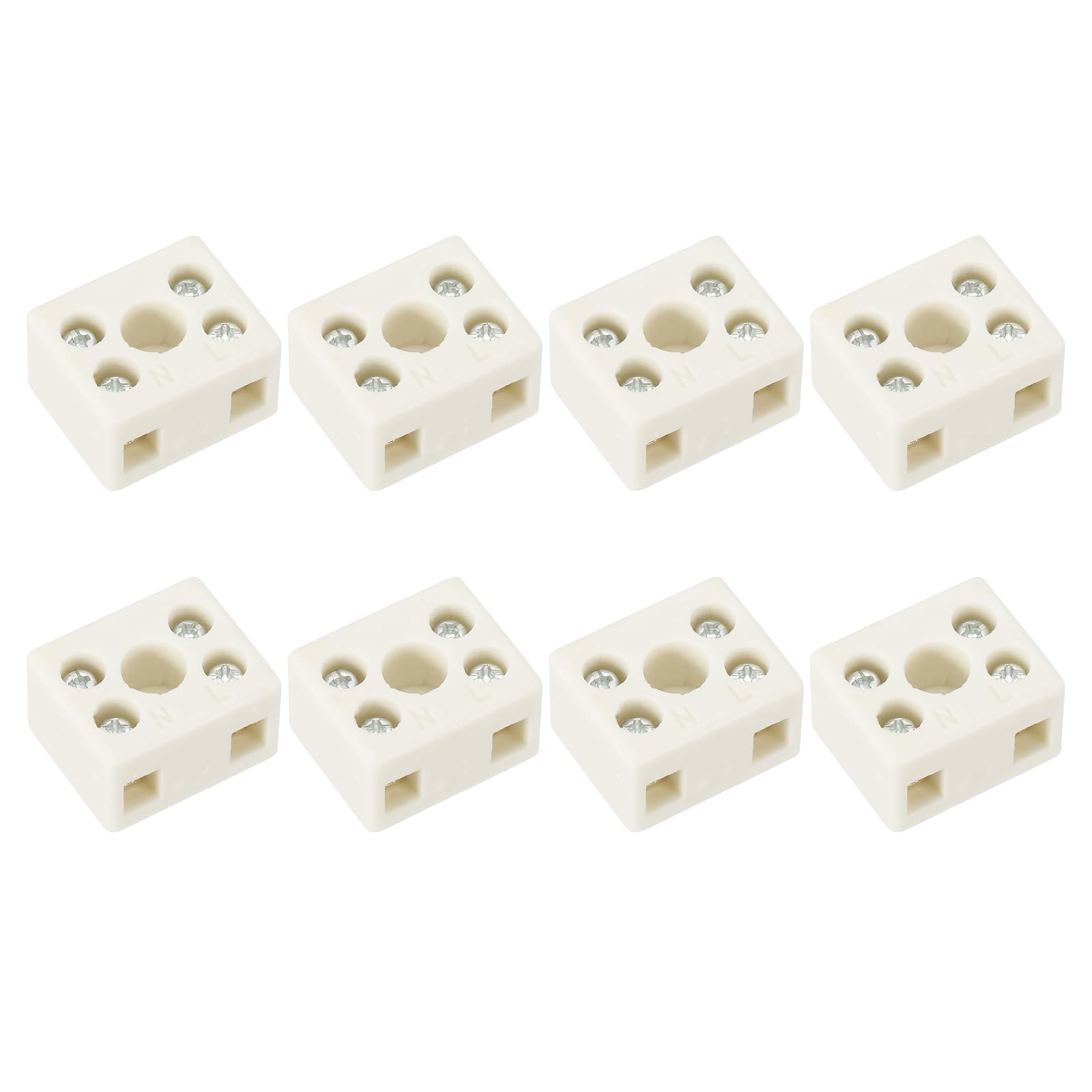 PATIKIL 2 Way Ceramics Terminal Blocks, 8Pcs 10A High Temp Porcelain Ceramic Connectors Bidirectional 5 Hole High Frequency Blocks for Lamp Fixture Electric Wire Cable, 18x13x22mm