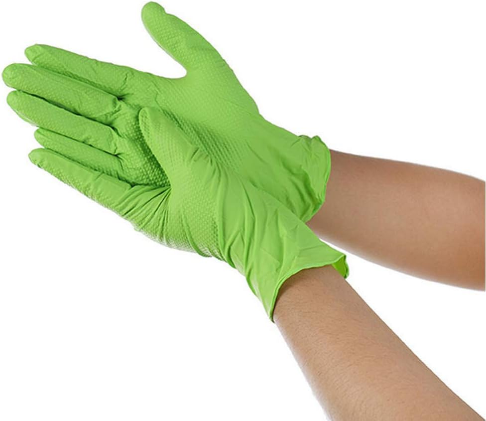 100 Pcs Disposable Gloves, Food Grade Gloves, Anti-Skid Wear-Resistant Rubber Gloves, Industrial Gloves, Textured, Latex Free, Green Size XL