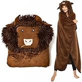 HomeBeyond Highland Cow Wearable Blanket Hoodie, Soft, Warm, and Cozy 60X49 Inch Flannel Blanket for Women, Full Coverage, Gift for Women