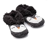 Women's Critter Black Owl Faux Fur Slipper Socks Furry Socks