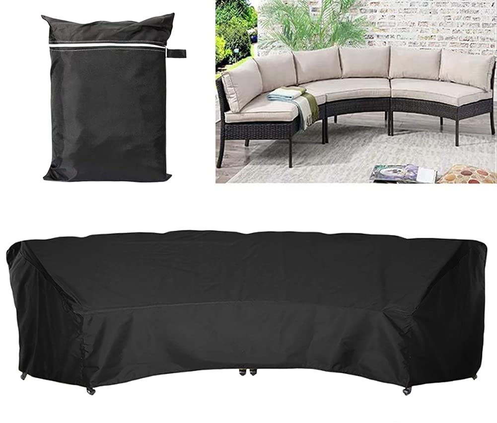 Garden Furniture Covers COOSOO Outdoor Sectional Curved Sofa Protector Covers waterproof for Half-Moon Couch Sets Sofa Furniture Cover Dustproof Windproof Anti-UV (483×110×92cm/190×43×36in, Black)