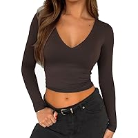 CLOZOZ Long Sleeve Crop Tops for Women Mock Turtleneck Tops Zip Up
