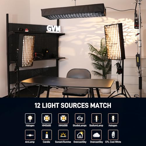 GVM Z200B Lumière vidéo LED Flexible Bicolore 200 W, 2700 K – 6800 K, Panneau Lumineux 12 × 36" avec boîte à lumière et Grille en nid d'abeille, contrôle par Application (Bluetooth), Design ZipTile