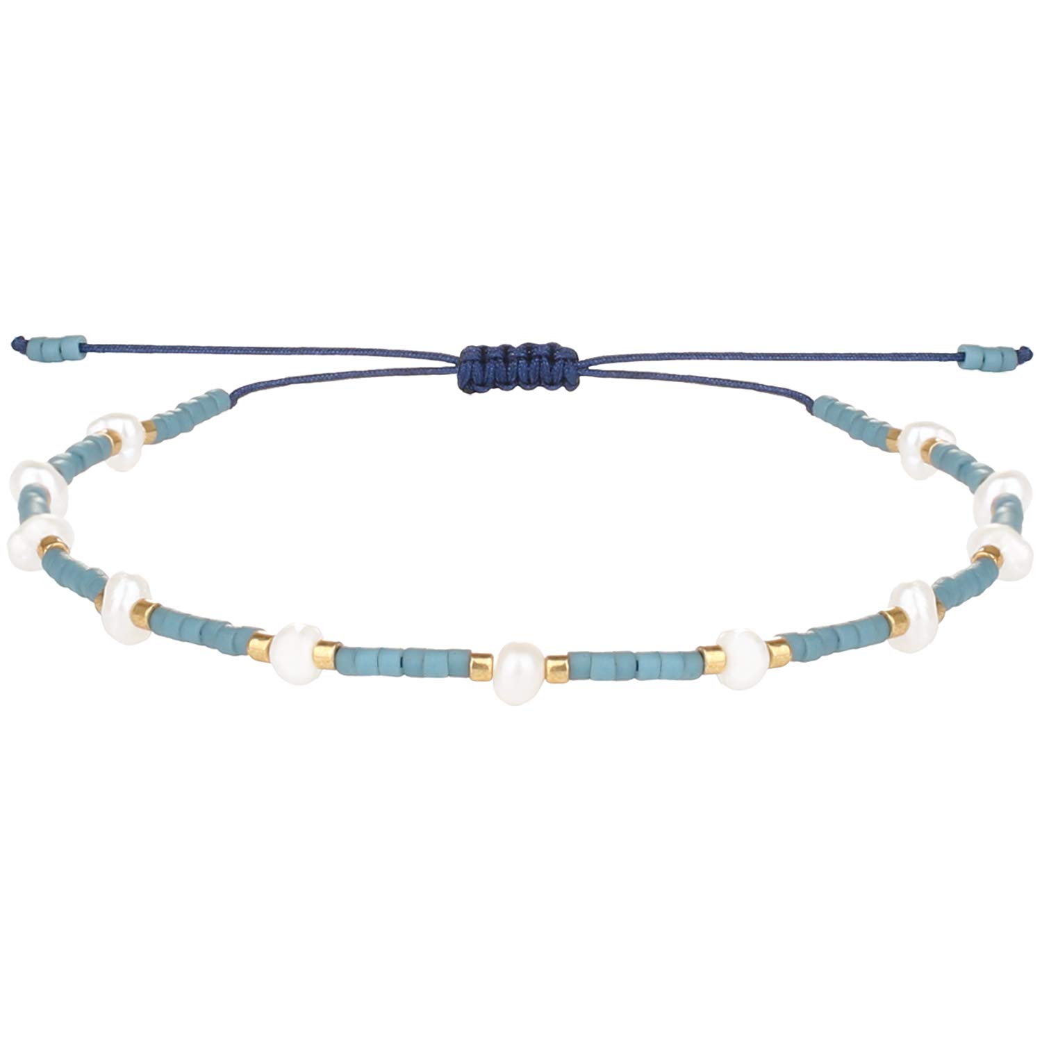 KELITCH Pearl Friendship Bracelets Boho Miyuki Beaded Bracelets for Women Charm Bracelets (Blue)