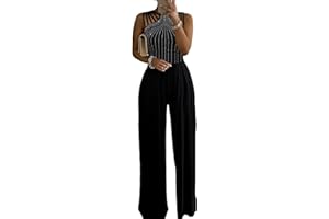 CHICME Women's One Piece Jumpsuit Rhinestone Cutout Ruched Wide Leg Jumpsuit Overall Long Pants