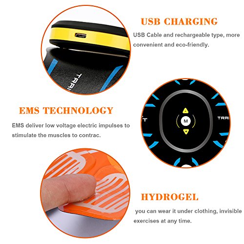 Rxlife Abdominal Muscle Toning Belt EMS PU Toner Portable Fitness for Arm Leg Training Home Office Exercise Workout Equipment Rechargeable for Men Women