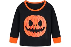 Csbks Kids Long Sleeve Halloween Sweatshirt Skeleton Glow in The Dark JackoLantern Pumpkin Face Cotton Tops