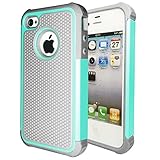 iPhone 4 Case, iPhone 4S Case, CHTech Shockproof Durable Hybrid Dual Layer Armor Defender Protective Case Cover for Apple iPhone 4S/4 (Grey Light Blue)