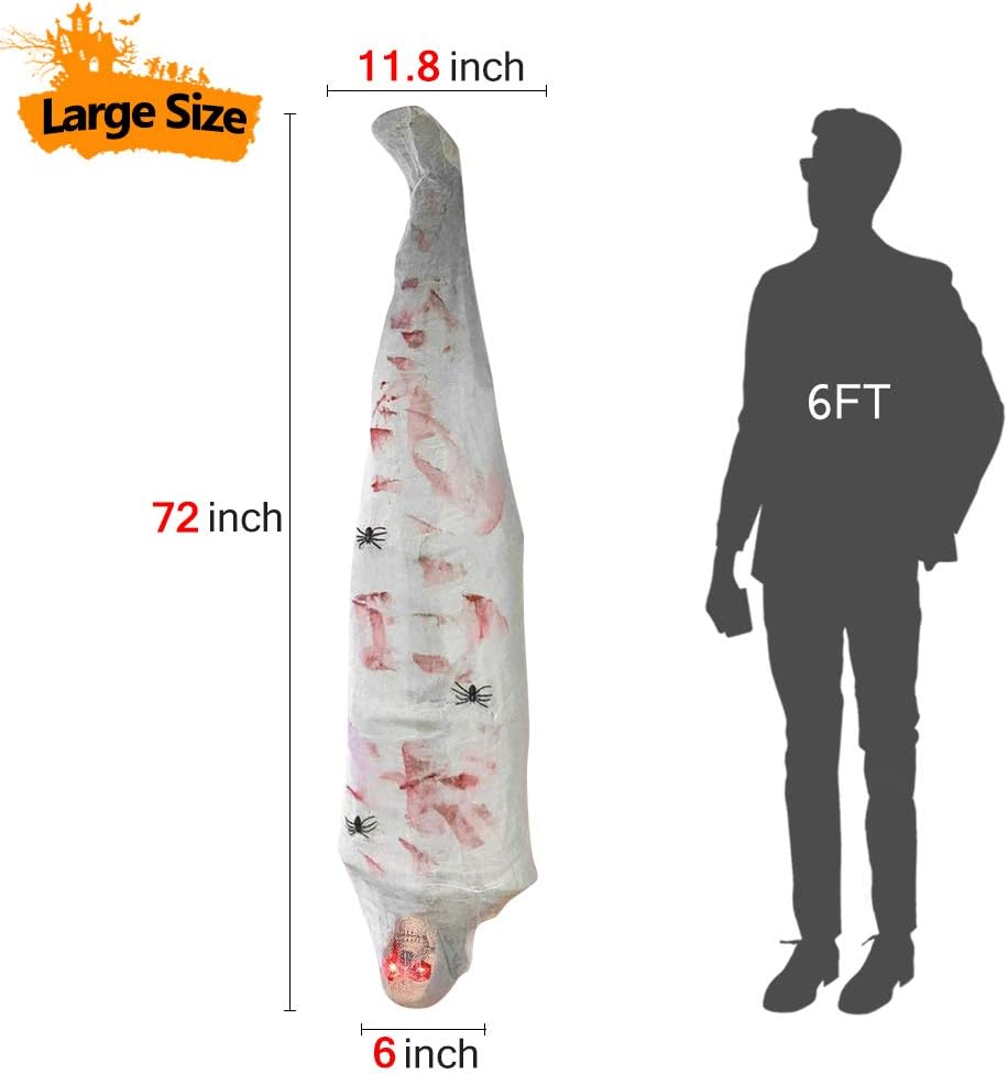 Extenuating Threads Cocoon Corpse Halloween Outdoor Decorations, Scary Hanging Decor, Hallomas Mummy Props with LED Skull Eyes Spooky Sound, Creepy Haunted House Tree Indoor Décor 72 inches : Garden & Outdoor
