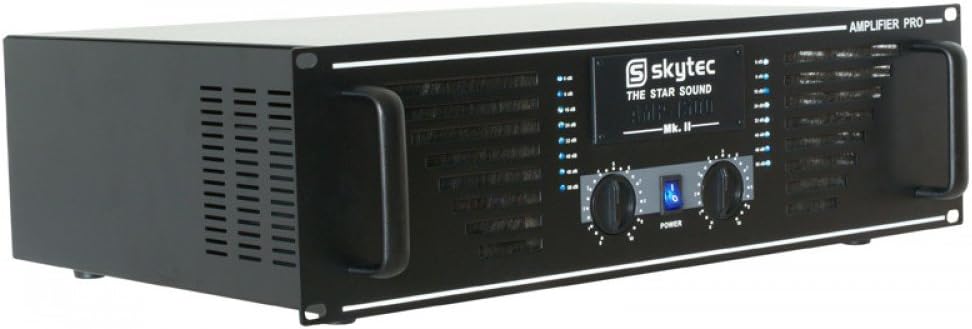 Skytec SKY-1500B Amplifier - 2 Channels , 2 x 750 W RMS at 4 ohms (Equivalent to 2 x 1200 W Max.) , 1 x Stereo RCA Input , 1 x 6.3 mm Stereo Jack Input , Rack Mountable , MOSFET Transistors , Black