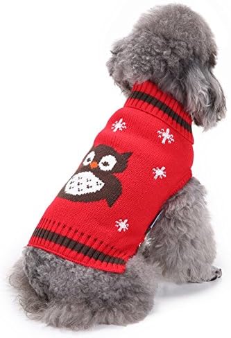 Zerotone Happy Owl Snowflakes Warm Lapel Sweater for Pet Small Dog Cat Red M