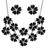 VK Accessories Cute Floral Flower Necklack Earrings Set Womens Girls Children Sweater Accessories Fashion Necklace Black