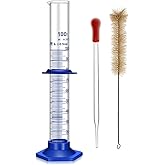 Thick Glass Graduated Cylinder Measuring Liquid Lab Cylinders with Anti-Falling Plastic Base and Bumper Guards and Cylinder Brush (Glass, 100ML)